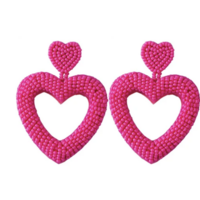beaded open heart dangle earrings - Thumbnail 7