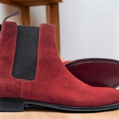 Handmade men's red chelsea suede dress boot