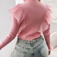 Women'S Fashion Long Sleeves Ruffled Pink Top - Thumbnail 2