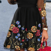 Embroidered Mesh Spliced Long Sleeved Dress - Thumbnail 3