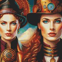 Steampunk Women Cross Stitch Pattern - Thumbnail 1
