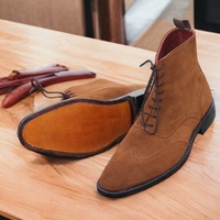 Handmade Men's Brown Suede Laceup Wing tip Dress Boot Wing tip Boot - Thumbnail 1