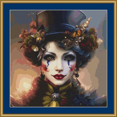 Steampunk woman clown cross stitch pattern
