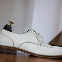 New Men's Hand Painted White Genuine Leather Shoes, Men's Dress Shoes - Thumbnail 1