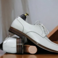 New Men's Hand Painted White Genuine Leather Shoes, Men's Dress Shoes - Thumbnail 2