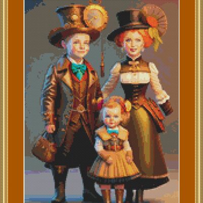 Steampunk family cross stitch pattern