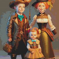 Steampunk Family Cross Stitch Pattern - Thumbnail 1