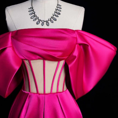 Simple off shoulder satin mermaid rose red long prom dress, rose red evening dress kpp1731