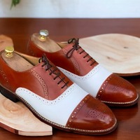Handmade Men's Two tone Laceup Brogue toe Leather Office Shoes - Thumbnail 1