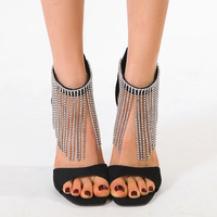 Rhinestone Tassel Stiletto Sandals - Thumbnail 1