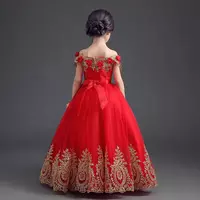 Flower Girl Dress Girl Long Princess Brithday Applique Ball Gown Kids Dresses - Thumbnail 2