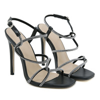 Rhinestone Stiletto High Heels Sandals - Thumbnail 6