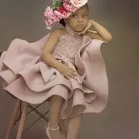 Dusty Pink Crystal Flower Girls' Dresses For Weddings Beaded Sequins Knee Length Cheap Girl Communion Dress Custom Made - Thumbnail 1