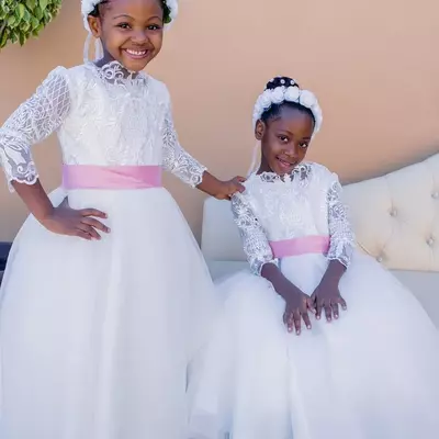 Copy of lace pearls flower girl dresses off shoulder tulle children wedding dresses elegant little girl pageant dresses - Thumbnail 1