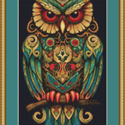 Elaborate owl cross stitch pattern
