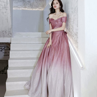 Cute Pink Off the Shoulder Evening Party Dress - Thumbnail 1