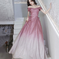 Cute Pink Off the Shoulder Evening Party Dress - Thumbnail 2