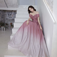 Cute Pink Off the Shoulder Evening Party Dress - Thumbnail 3