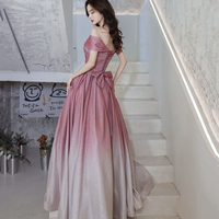 Cute Pink Off the Shoulder Evening Party Dress - Thumbnail 4