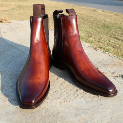 Crafted leather burnished brown leather chelsea boots - Thumbnail 3