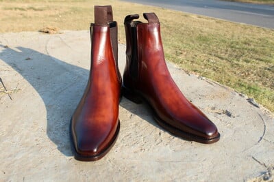 Crafted Leather Burnished Brown Leather Chelsea Boots