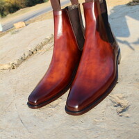 Crafted Leather Burnished Brown Leather Chelsea Boots - Thumbnail 1