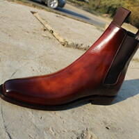 Crafted Leather Burnished Brown Leather Chelsea Boots - Thumbnail 2
