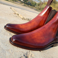 Crafted Leather Burnished Brown Leather Chelsea Boots - Thumbnail 3