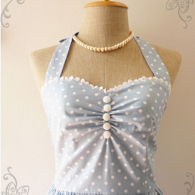 Vintage style dress blue party dress blue polka dot dress party dress bridesmaid dress - size xs,s,m,l,xl -