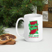 15oz Bright Lights Christmas Lights Drive-Thru - Bright, Indiana White glossy mug with Logo - Thumbnail 2