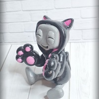 Cuddly Black Cat Hoodie Resin Robot Figurine (Black Ver.) - Thumbnail 7