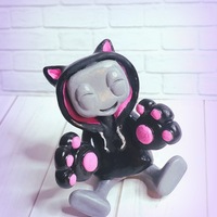 Cuddly Black Cat Hoodie Resin Robot Figurine (Black Ver.) - Thumbnail 6