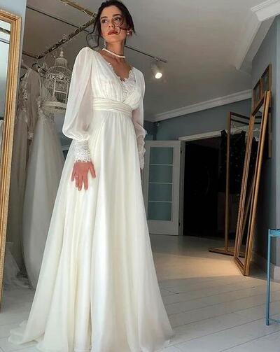 Beautiful A Line Chic Lace Chiffon Prom Dresses