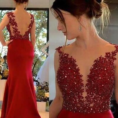Simple floor length red evening prom dresses - Thumbnail 2