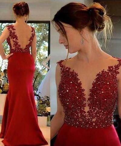 Simple Floor Length Red Evening Prom Dresses