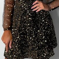 Sexy V-Neck Sequin Long Sleeved Dress - Thumbnail 2