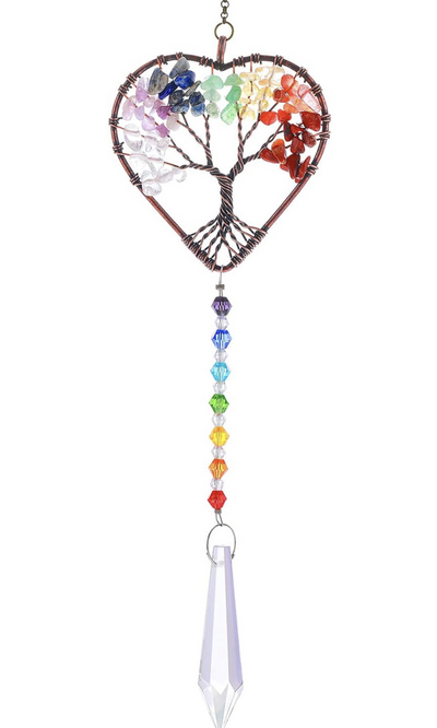 Rainbow Heart Shaped Sun Catcher Tree of Life Decoration