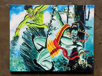 Erhnam Djinn 20" x 16" original repainting on canvas