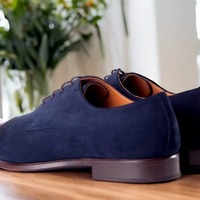 Handmade Men's Two tone Laceup Leather Suede Derby Dress Shoes - Thumbnail 1