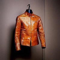 Hand Stitched Tan Crocodile Textured Leather Men's Winter Fashion Leather Coat Men Style - Thumbnail 1