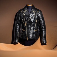 Hand Stitched Black Crocodile Textured Leather Men's Winter Fashion Leather Coat Men Style - Thumbnail 6