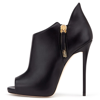 Women's black fish mouth high heel waterproof platform ankle boots large size shoes