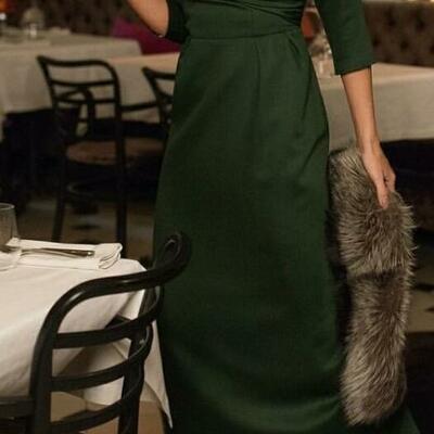 Sheath emread green tea-length mother of bride dresses - Thumbnail 2