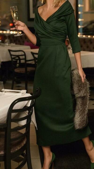 Sheath Emread Green Tea-length Mother of Bride Dresses