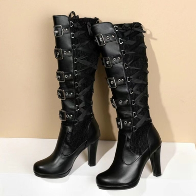  women's large size high heel studded thick heel boots