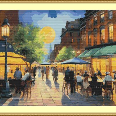 Street cafe cross stitch pattern