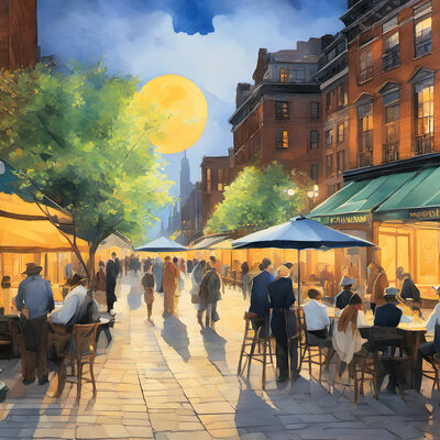 Street cafe cross stitch pattern