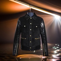 Hand Stitched Black Suede & Crocodile Leather Winter's Fashion Slim Fit Biker Leather Jacket Men Style - Thumbnail 1