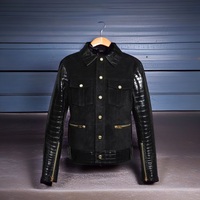 Hand Stitched Black Suede & Crocodile Leather Winter's Fashion Slim Fit Biker Leather Jacket Men Style - Thumbnail 3