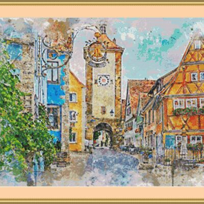 Town clock cross stitch pattern